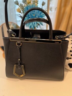 Fendi Black Leather Top-Handle Satchel with Gold Accents